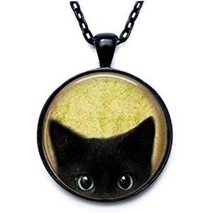 Women's Cute Peeking Black Cat Necklace Hypoallergenic Alloy Pendant Adjustable